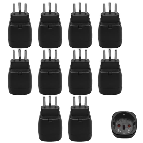 Strhowill 10 Pack EU-11A Switzerland Type J 3-Pin Male Plug to EU Schuko Type F Female Socket Travel Power Adapter, Black for Home, Office & Trip