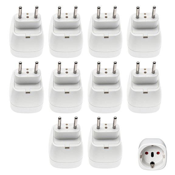 Strhowill 10 Pack EU-9C Euro 4.0mm Two Round Pin Male to EU Schuko Female Socket Travel Adapter, White Portable EU Schuko Conversion Plug for Home, Office and Worldwide Travel