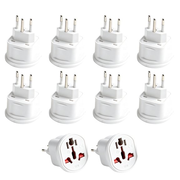 Strhowill 10 Pack White JHD-WN-11A-1SUI Switzerland 3 Pin Male Plug to Universal Multi-Type Socket Travel Converter Adapter, Swiss Standard Plug Adaptor for US UK EU AU CN Plugs