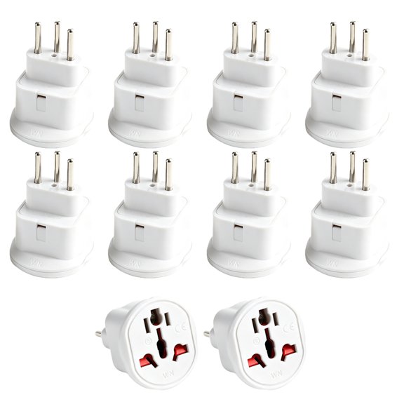 Strhowill 10 Pack White JHD-WN-11A Switzerland 3 Pin Male Plug to Universal Multi-Type Socket Travel Converter Adapter, Swiss Standard Plug Adaptor for US UK EU AU CN Plugs