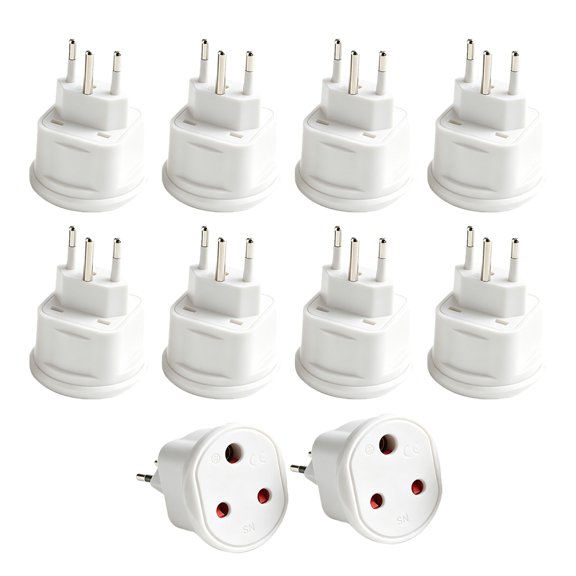 Strhowill 10 Pack White SN-11A-1 Swiss Standard 3 Pin Male Plug to Small South African Standard Socket Travel Power Adapter, Switzerland Type J Plug Adaptor