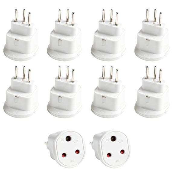 Strhowill 10 Pack White SN-11A Swiss Standard 3 Pin Male Plug to Small South African Standard Socket Travel Power Adapter, Switzerland Type J Plug Adaptor