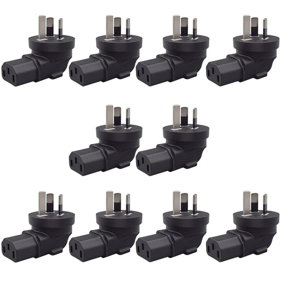 Strhowill 10 Pcs Australian 3-Pin to IEC C13 Right Angle Adapter, Bulk Set for Neat Cable Management in Office & Server Rack, 90 Degree Plug