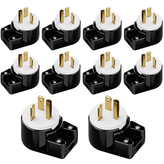 Strhowill 10 pcs NEMA 5-20P Male Straight Blade Replacement Plug, 20A 125V, Heavy Duty Self-Wiring AC Connector, Black and White