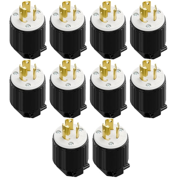 Strhowill 10 pcs NEMA L7-15P Twist Lock Male Plug, 15 Amp 277V Straight Locking Plug,Replacement Plug for Commercial Lighting Fixtures,black & white