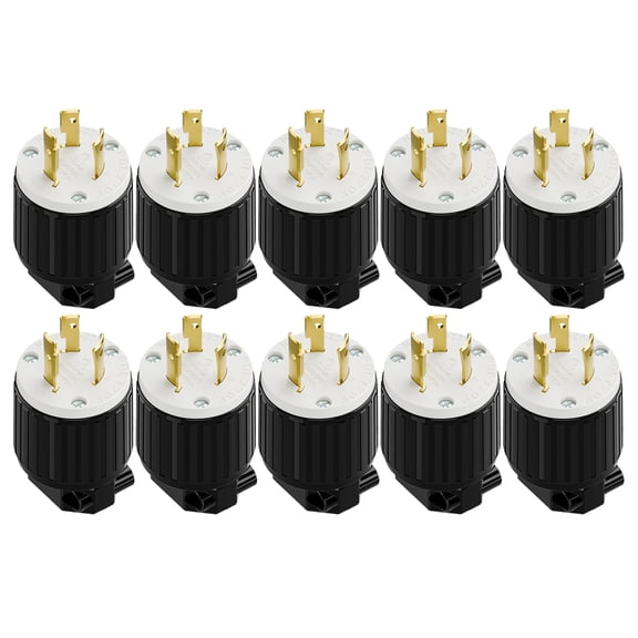 Strhowill 10 pcs NEMA L7-20P Twist Lock Male Plug, 20 Amp 277V Straight Locking Plug,Field Wireable Assembly Plug for Commercial Lighting & Industrial Power Equipment,black and white