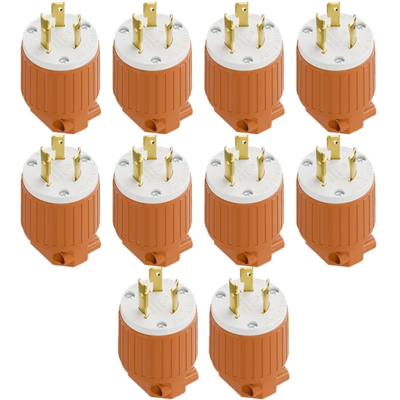 Strhowill 10 pcs NEMA L7-20P Twist Lock Male Plug, 20 Amp 277V Straight Locking Plug,Field Wireable Assembly Plug for Commercial Lighting & Industrial Power Equipment,orange and white