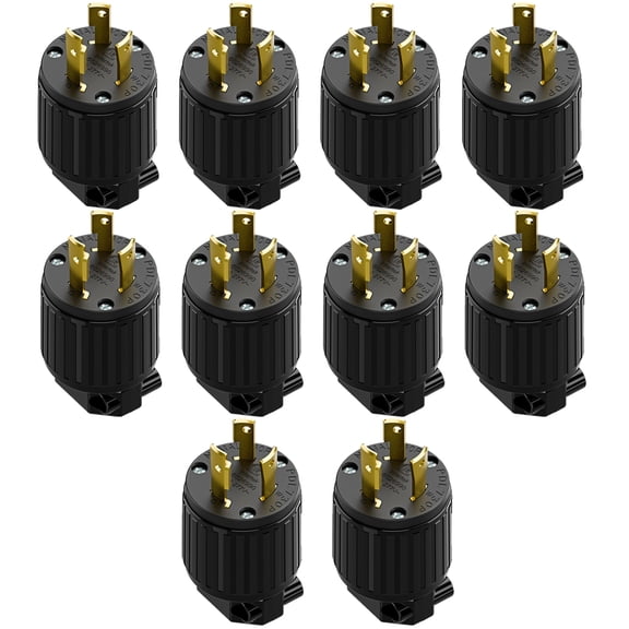 Strhowill 10 pcs NEMA L7-30P Twist Lock Male Plug, 30 Amp 277V Straight Locking Plug,Field Wireable Assembly Plug for Commercial Lighting,Industrial Power Equipment,black
