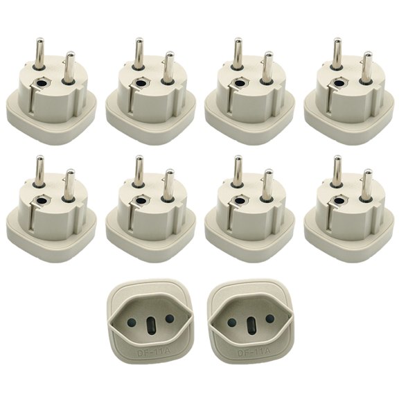 Strhowill 10pcs DF-11A Gray Schuko EU German Type F Plug to Swiss, Italian & Brazil Socket Travel Power Adapter Converter, Wall Plug Adapter for Travel and Household Use