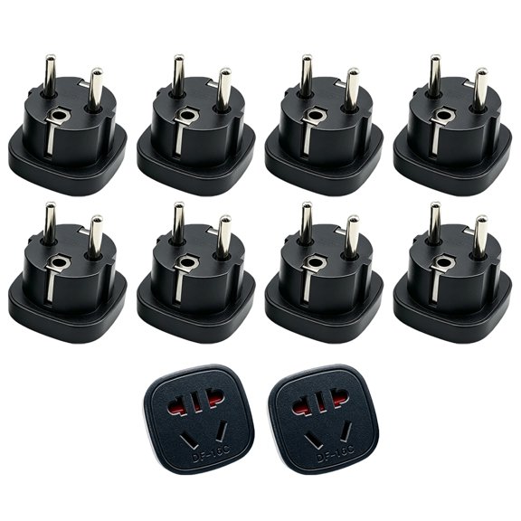 Strhowill 10pcs DF-16C Black EU Type F Schuko Travel Power Adapter, Multi-Type Socket for AU/CN 3-Pin, US/CN 2-Pin & EU 2-Pin Receptacles for Travel & Household Use