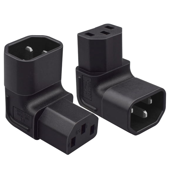 Strhowill 2 PCS IEC320 C14 Male to C13 Female 90 Degree Up Power Adapter, IEC 320 Right Angle Power Plug, 15A 250V Pure Copper Connector for PDU, Desktop PC, Server, Desk Setup