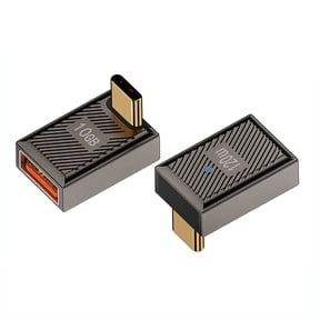 Strhowill 2 Pack 90 Degree Right Angle USB-C to A Adapter,10Gbps 120W Fast Charge OTG with LED,for Smartphone,Laptop,Power Bank