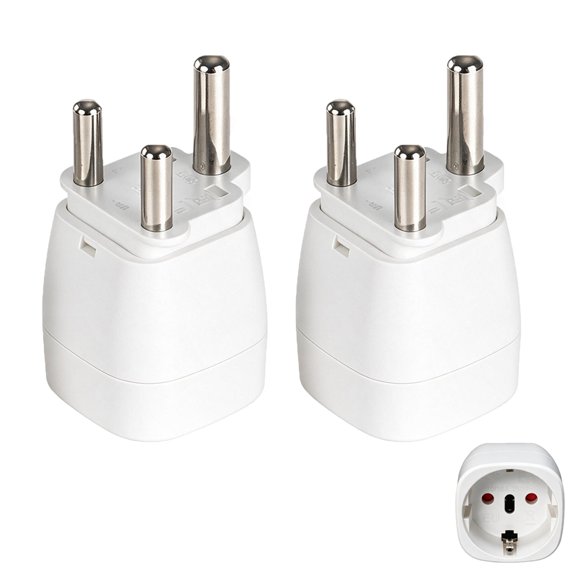 Strhowill 2 Pack EU-010L South Africa Type M Large 3 Round Pin Male to EU Schuko Female Socket Travel Adapter, White Portable European Schuko Conversion Plug for Home, Office and Worldwide Travel