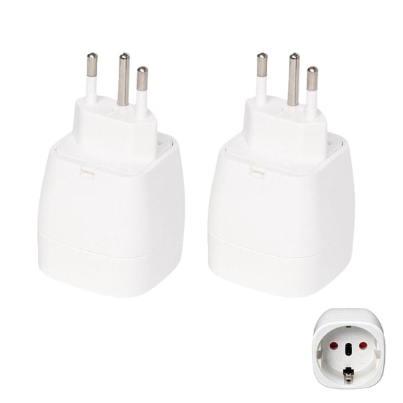 Strhowill 2 Pack EU-11A-1 Swiss Type J 3-Pin Male Plug to EU Schuko Female Socket Travel Adapter, White Portable European Schuko Conversion Plug for Home, Office and Worldwide Travel