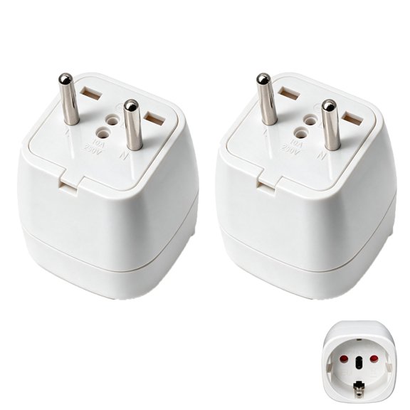 Strhowill 2 Pack EU-9A Euro 4.0mm Round Pin Male to EU Schuko Female Socket Travel Adapter, White Portable European Schuko Outlet Conversion Plug for Home, Office and Worldwide Trip