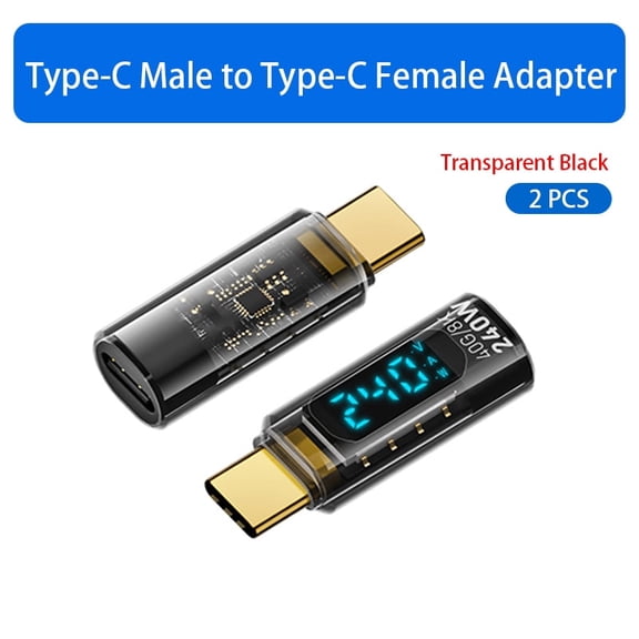 Strhowill 2 Pack USB C Adapter,240W PD 40Gbps,USB-C Male to Female with LED Display,Compatible with Laptop/Smartphone/Tablet(Transparent Black)
