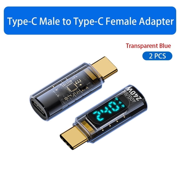 Strhowill 2 Pack USB C Adapter,240W PD 40Gbps,USB-C Male to Female with LED Display,Compatible with Laptop/Smartphone/Tablet(Transparent Blue)
