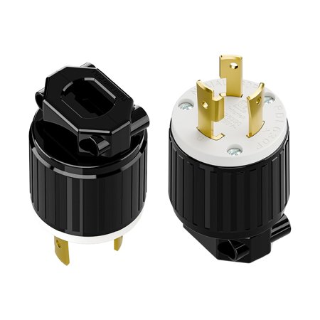 Strhowill 2 Pcs NEMA L6-30P Twist Lock Male Plug 30A 250V 2 Pole 3 Wire Grounding, Industrial Generator Connector for Transfer Switch Welder RV - Black & White