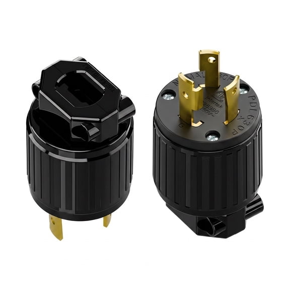 Strhowill 2 Pcs NEMA L6-30P Twist Lock Male Plug 30A 250V 2 Pole 3 Wire Grounding, Industrial Generator Connector for Transfer Switch Welder RV - Black