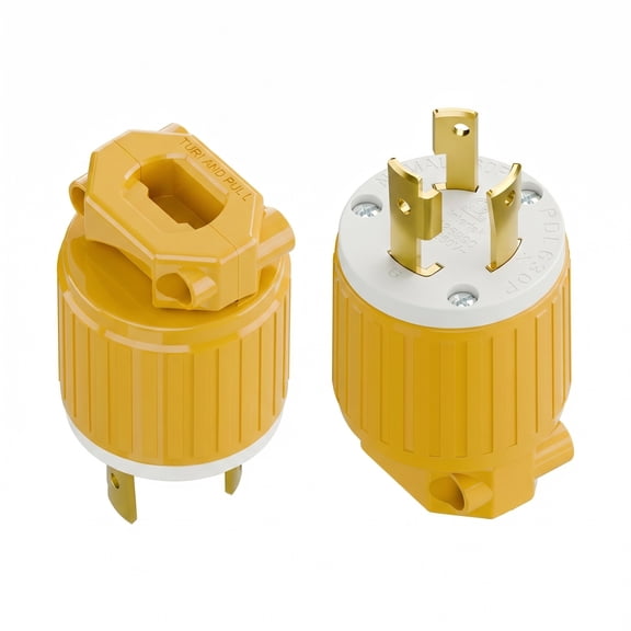 Strhowill 2 Pcs NEMA L6-30P Twist Lock Male Plug 30A 250V 2 Pole 3 Wire Grounding, Industrial Generator Connector for Transfer Switch Welder RV - Yellow