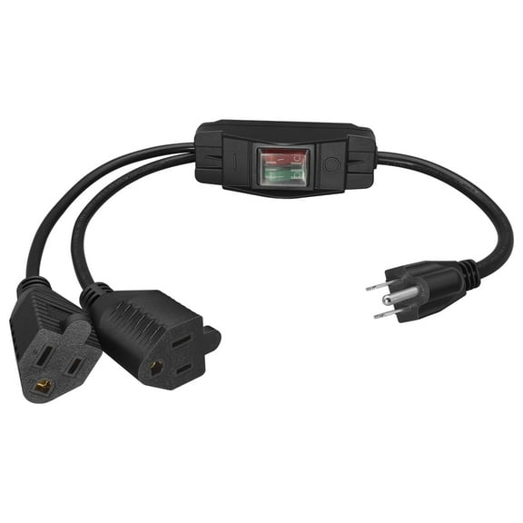 Strhowill 2 Way Extension Cord with On/Off Switch - 1.6FT Heavy Duty Power Cord Splitter, 14AWG 15A/125V & 18AWG 10A/125V, Dual Outlet Indoor/Outdoor Extension for Home Office, Garage Tools and More