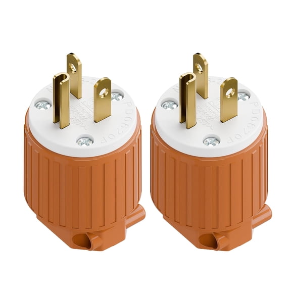 Strhowill 2 pcs NEMA 6-20P Straight Blade Male Plug, 20A 250V Self-Wiring Replacement Connector, for Power Tools, Generators and Industrial Equipment, orange and white