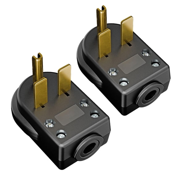Strhowill 2 pcs NEMA 6-30P Straight Blade Male Plug, 30A 250V 2P3W Grounding Electrical Connector, Heavy Duty Hardwiring Replacement Plug, Black