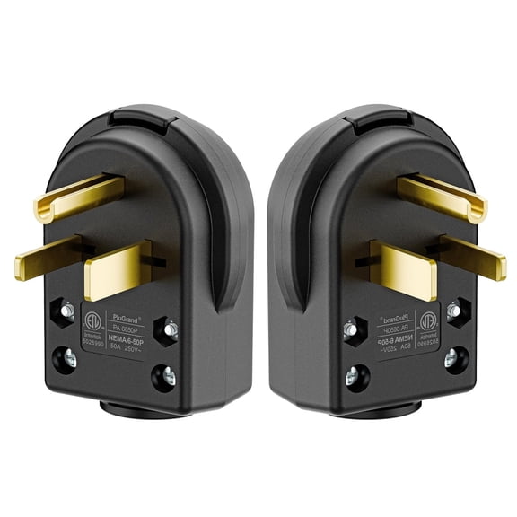 Strhowill 2 pcs NEMA 6-50P Straight Blade Male Plug, 50A 250V 2P3W Grounding Electrical Connector, Heavy Duty Hardwiring Replacement Plug, Black