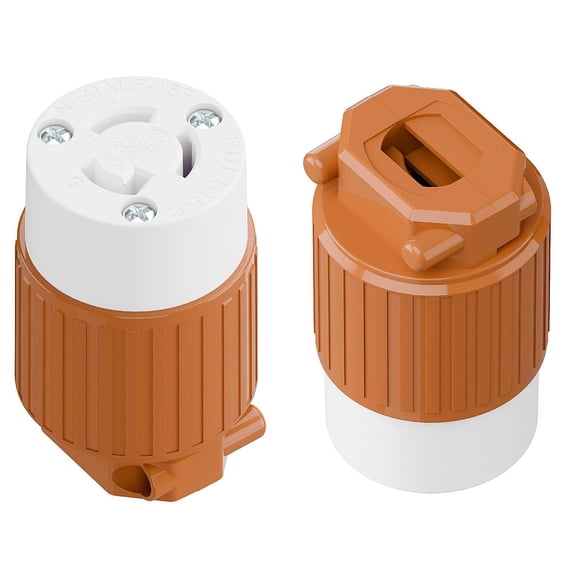 Strhowill 2 pcs NEMA L5-15R Straight locking Female Plug, 15A 125V Field Wireable Receptacle,DIY Replacement Socket for Generators and Portable Power Equipment,orange and white