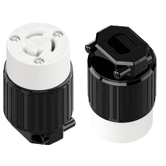 Strhowill 2 pcs NEMA L5-15R Straight locking Female Plug, 15A 125V Field Wireable Receptacle,DIY Replacement Socket for Generators and Portable Power Equipment,black and white