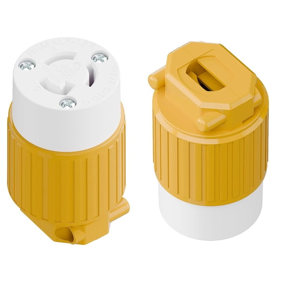 Strhowill 2 pcs NEMA L5-15R Straight locking Female Plug, 15A 125V Field Wireable Receptacle,DIY Replacement Socket for Generators and Portable Power Equipment,yellow and white