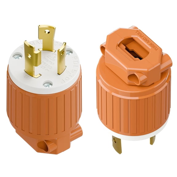 Strhowill 2 pcs NEMA L5-30P Straight Male Twist Lock Plug, 30A 125V Self-Wiring Assembly Plug, Orange & White, for Generator RV Power Cord