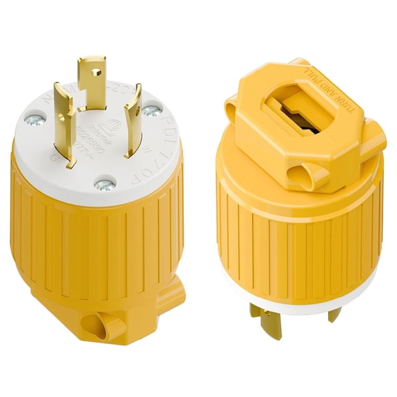 Strhowill 2 pcs NEMA L7-20P Twist Lock Male Plug, 20 Amp 277V Straight Locking Plug,Field Wireable Assembly Plug for Commercial Lighting & Industrial Power Equipment,yellow and white