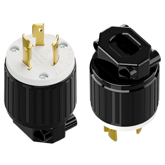 Strhowill 2 pcs NEMA L7-20P Twist Lock Male Plug, 20 Amp 277V Straight Locking Plug,Field Wireable Assembly Plug for Commercial Lighting & Industrial Power Equipment,black and white
