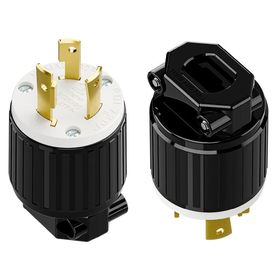 Strhowill 2 pcs NEMA L7-30P Twist Lock Male Plug, 30 Amp 277V Straight Locking Plug,Field Wireable Assembly Plug for Commercial Lighting,Industrial Power Equipment,black & white