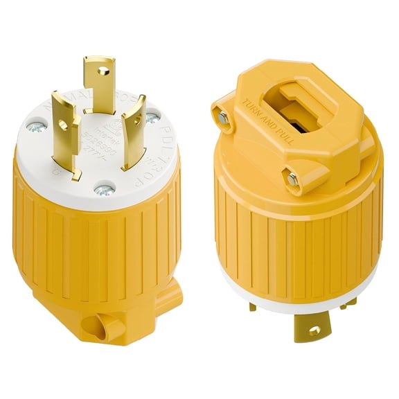 Strhowill 2 pcs NEMA L7-30P Twist Lock Male Plug, 30 Amp 277V Straight Locking Plug,Field Wireable Assembly Plug for Commercial Lighting,Industrial Power Equipment,yellow & white