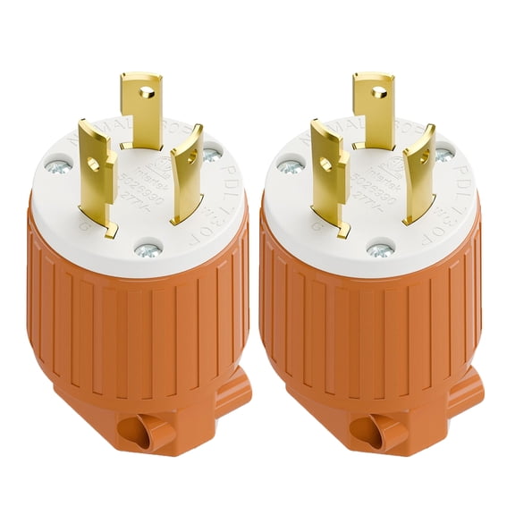 Strhowill 2 pcs NEMA L7-30P Twist Lock Male Plug, 30 Amp 277V Straight Locking Plug,Field Wireable Assembly Plug for Commercial Lighting,Industrial Power Equipment,orange & white