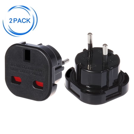 Strhowill 2 pcs UK to EU Travel Converter,UK 3-Pin To European 2-Pin Grounded Travel Adapter Plug,EU 2 Cylindrical plug to UK 3 holes socket AC Power Charger Adapter