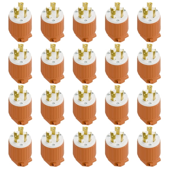 Strhowill 20 pcs NEMA L5-30P Straight Male Twist Lock Plug, 30A 125V Self-Wiring Assembly Plug, Orange & White, for Generator RV Power Cord