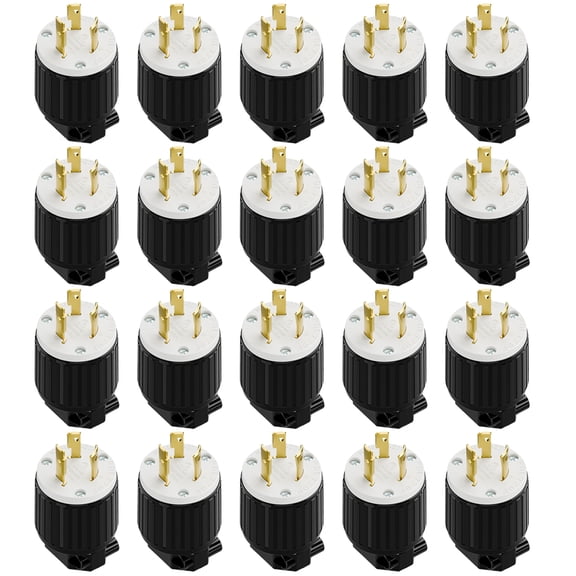 Strhowill 20 pcs NEMA L7-20P Twist Lock Male Plug, 20 Amp 277V Straight Locking Plug,Field Wireable Assembly Plug for Commercial Lighting & Industrial Power Equipment,black and white