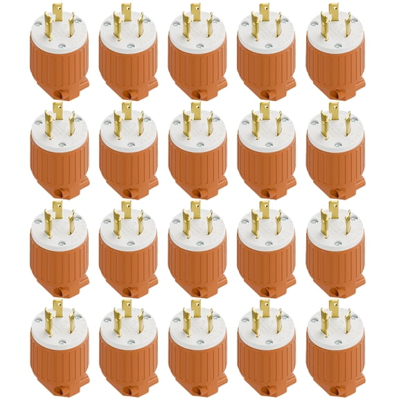 Strhowill 20 pcs NEMA L7-20P Twist Lock Male Plug, 20 Amp 277V Straight Locking Plug,Field Wireable Assembly Plug for Commercial Lighting & Industrial Power Equipment,orange and white