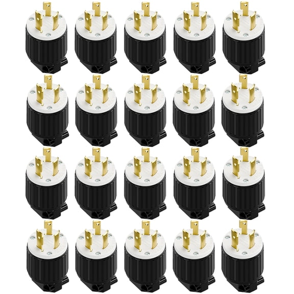 Strhowill 20 pcs NEMA L7-30P Twist Lock Male Plug, 30 Amp 277V Straight Locking Plug,Field Wireable Assembly Plug for Commercial Lighting,Industrial Power Equipment,black & white