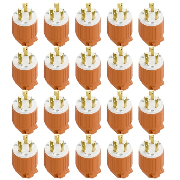 Strhowill 20 pcs NEMA L7-30P Twist Lock Male Plug, 30 Amp 277V Straight Locking Plug,Field Wireable Assembly Plug for Commercial Lighting,Industrial Power Equipment,orange & white