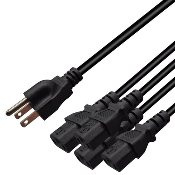 Strhowill 3M NEMA 5-15P TO 4 X IEC320 C13 Computer Power Splitter Cord, NEMA 5-15P to C13 - 4 x C13 Y-Cable, Power Cord Y Splitter Cable