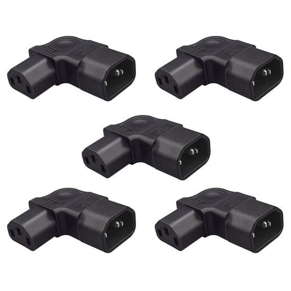 Strhowill 5 PCS 90-Degree Left Angle C14 to C13 Power Adapter, IEC Male to Female Connector for Computer, Server and Monitor