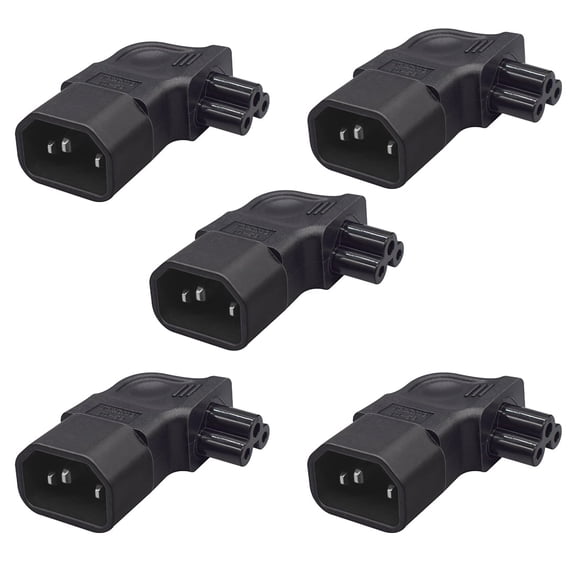 Strhowill 5 PCS C14 to C5 Right Angle Adapter, Converts IEC C14 Male to Cloverleaf C5 Female 90-Degree Design for Laptop Power Supplies, Projectors, and Electronics