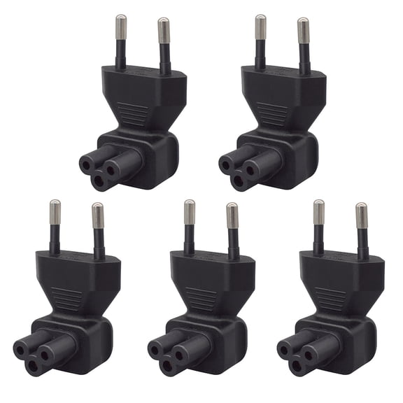 Strhowill 5 PCS EU to C5 Cloverleaf Right Angle Adapter, for Compact Laptop & Projector Setups,Tucks Laptop Charger Neatly Against Wall