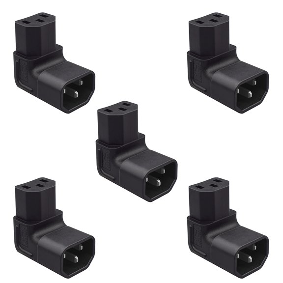 Strhowill 5 PCS IEC320 C14 Male to C13 Female 90 Degree Up Power Adapter, IEC 320 Right Angle Power Plug, 15A 250V Pure Copper Connector for PDU, Desktop PC, Server, Desk Setup