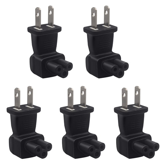 Strhowill 5 PCS NEMA 1-15P to C5 Cloverleaf Right Angle Power Adapter,Converts American 2-Pin Plug to 90 Degree IEC C5 Connector for Laptop Charger, Projector