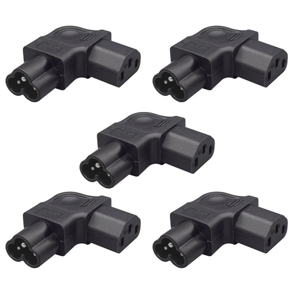 Strhowill 5 PCS Right Angle C6 to C13 Power Adapter, 90-Degree Right-Side Converter Plug Saves Space in Tight Spots & Prevents Cable Damage, Cloverleaf to IEC Connector